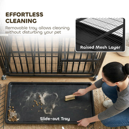 Heavy Duty Dog Crate, Dog Cage with Wheels for Medium Large Breeds with Removable Tray, Black