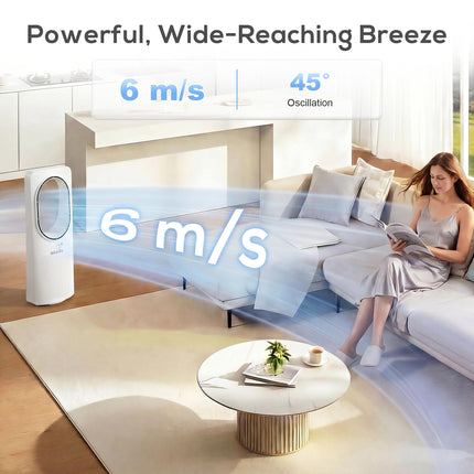 Bladeless Tower Fan for Bedroom, 36dB Standing Cooling Fan with Oscillating, 3 Speeds, 3 Modes, 15H Timer, White