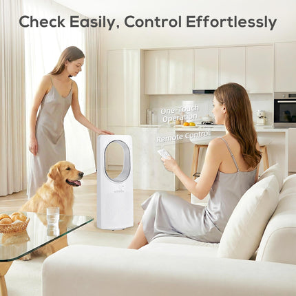 Bladeless Tower Fan for Bedroom, 36dB Standing Cooling Fan with Oscillating, 3 Speeds, 3 Modes, 15H Timer, White