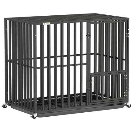 Heavy Duty Dog Crate, Dog Cage with Wheels for Small Medium Breeds, Metal Pet Kennel with Removable Tray