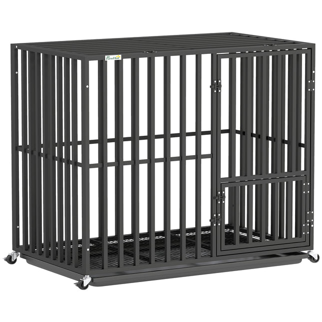Heavy Duty Dog Crate, Dog Cage with Wheels for Small Medium Breeds, Metal Pet Kennel with Removable Tray