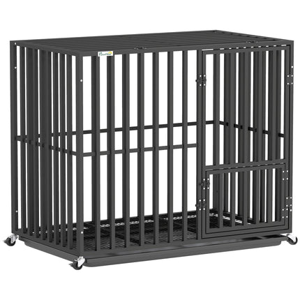 Heavy Duty Dog Crate, Dog Cage with Wheels for Small Medium Breeds, Metal Pet Kennel with Removable Tray