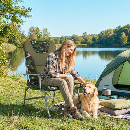 Camping Chair Padded Reclining Folding Chair with Wide Armrests for Adults Camouflage
