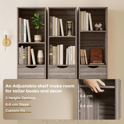Bookcase with Drawers Adjustable Shelf Bookshelf with 2 Drawers and Cabinet 158 cm Grey