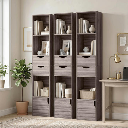 Bookcase with Drawers Adjustable Shelf Bookshelf with 2 Drawers and Cabinet 158 cm Grey