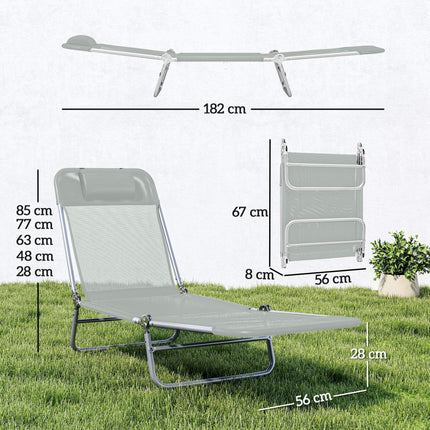 Steel Frame Sun Lounger, with Reclining Back - Light Grey