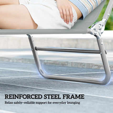 Steel Frame Sun Lounger, with Reclining Back - Light Grey