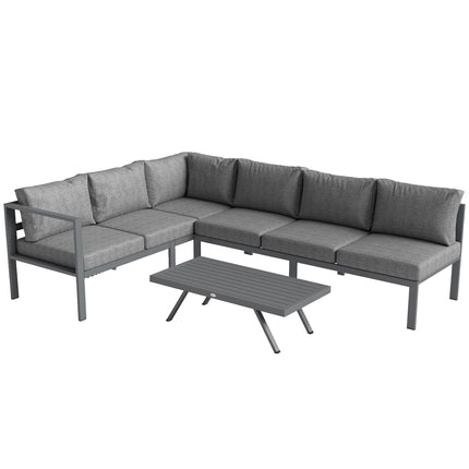 3 Pieces Garden Furniture Set, Aluminium Corner Lounge Set with Adjustable Backrest and Coffee Table