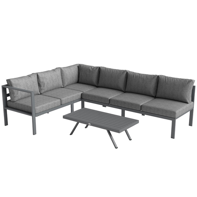 3 Pieces Garden Furniture Set, Aluminium Corner Lounge Set with Adjustable Backrest and Coffee Table