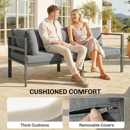 3 Pieces Garden Furniture Set, Aluminium Corner Lounge Set with Adjustable Backrest and Coffee Table