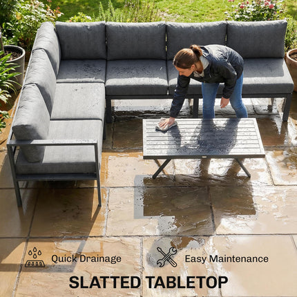 3 Pieces Garden Furniture Set, Aluminium Corner Lounge Set with Adjustable Backrest and Coffee Table