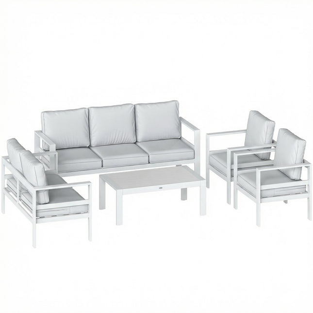 5 Pieces Aluminium Garden Furniture Set with Olefin Cushions, Extra Deep Outdoor Garden Sofa Set, White
