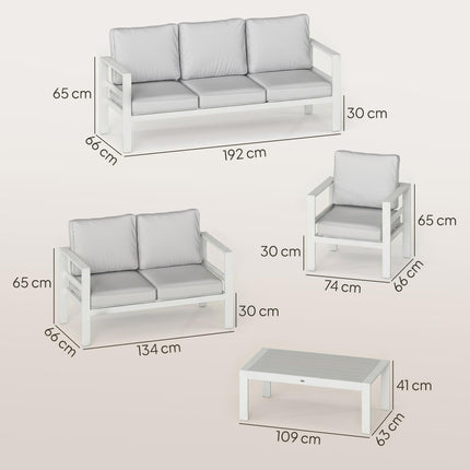 5 Pieces Aluminium Garden Furniture Set with Olefin Cushions, Extra Deep Outdoor Garden Sofa Set, White