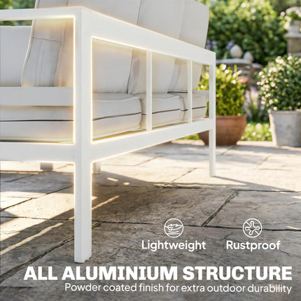 5 Pieces Aluminium Garden Furniture Set with Olefin Cushions, Extra Deep Outdoor Garden Sofa Set, White