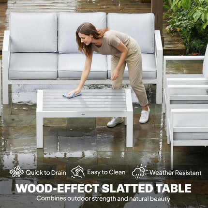 5 Pieces Aluminium Garden Furniture Set with Olefin Cushions, Extra Deep Outdoor Garden Sofa Set, White