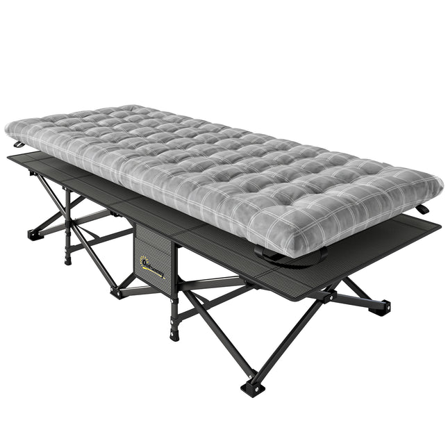 Camping Cot with Soft Pad, 80cm Extra Wide Folding Cots with Side Pocket and Carry Bag, Grey