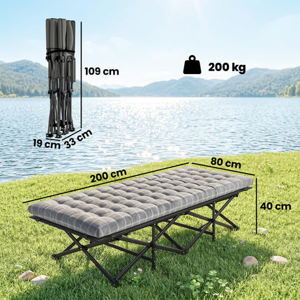Camping Cot with Soft Pad, 80cm Extra Wide Folding Cots with Side Pocket and Carry Bag, Grey