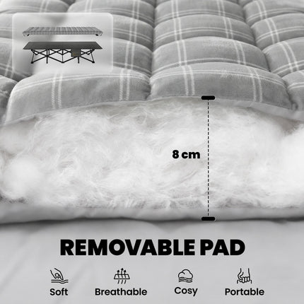 Camping Cot with Soft Pad, 80cm Extra Wide Folding Cots with Side Pocket and Carry Bag, Grey