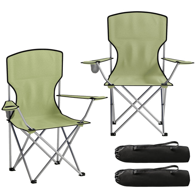 Camping Chair Set of 2 Portable Folding Outdoor Camp Chair with Cup Holders and Carry Bag Green
