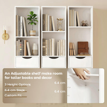 Bookcase with Drawers Adjustable Shelf Bookshelf with 2 Drawers and Cabinet 158 cm White