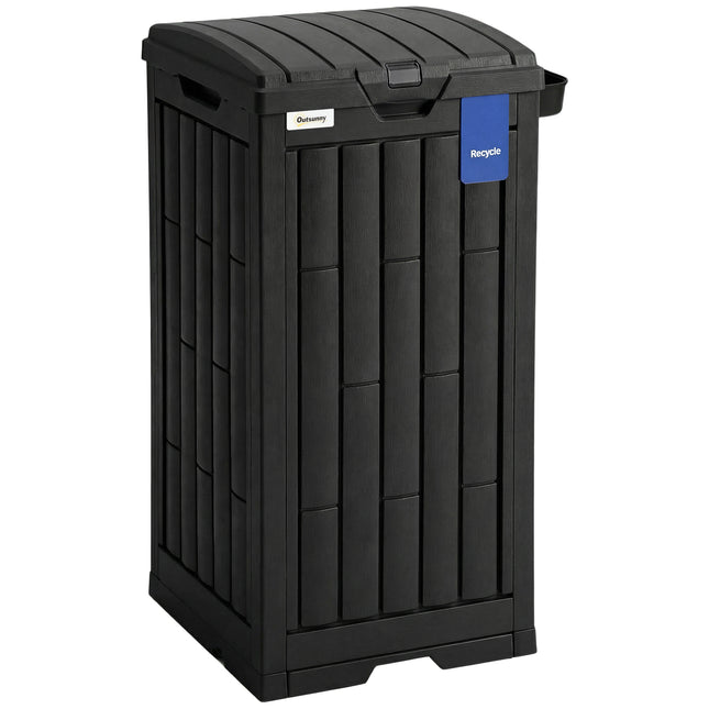 110 L Outdoor Bin with Dual Lid, Waterproof Plastic Trash Bin with Ashtray and Drip Tray, Garden Waste Trash Bin, Black