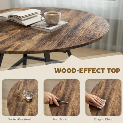 Dining Table for 4 People, 100 cm Round Industrial Kitchen Table with Storage Shelf, Rustic Brown