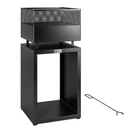 Outdoor Fire Pit with Wood Storage Wood Burning Firepit with Mesh Sides 87 cm Black