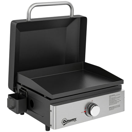 Grill Griddle, Portable Gas Plancha, 3.5 kW, Tabletop Gas BBQ with Grease Cup for Camping Picnic Patios, Black