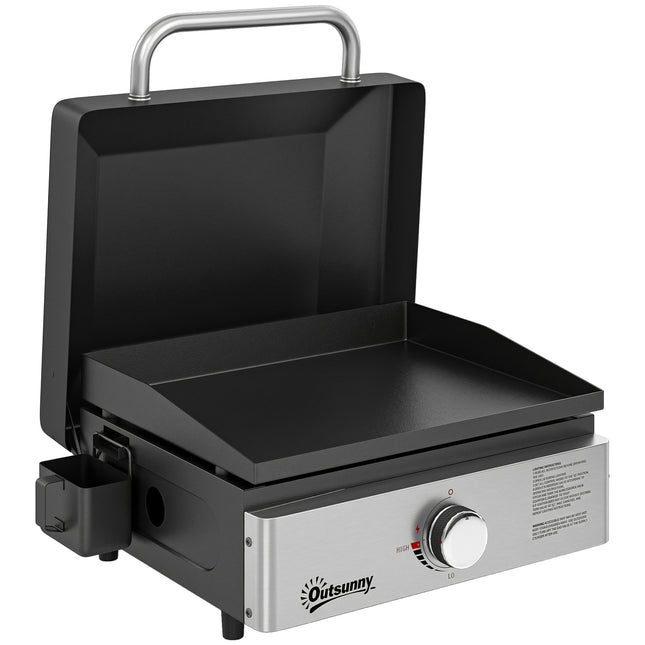 Grill Griddle, Portable Gas Plancha, 3.5 kW, Tabletop Gas BBQ with Grease Cup for Camping Picnic Patios, Black