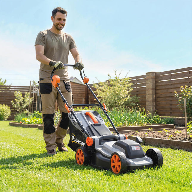18V Cordless Lawnmower with 2 x 4Ah Batteries, Battery Lawn Mower with 34cm Cutt