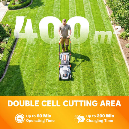 18V Cordless Lawnmower with 2 x 4Ah Batteries, Battery Lawn Mower with 34cm Cutt