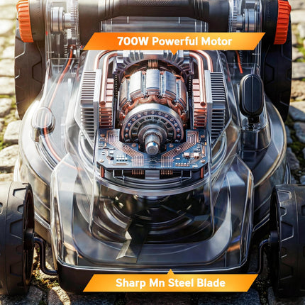 18V Cordless Lawnmower with 2 x 4Ah Batteries, Battery Lawn Mower with 34cm Cutt