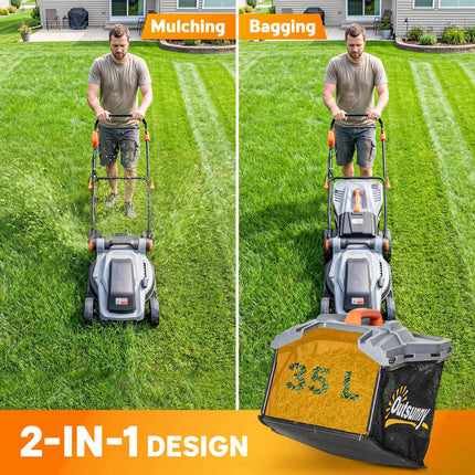 18V Cordless Lawnmower with 2 x 4Ah Batteries, Battery Lawn Mower with 34cm Cutt