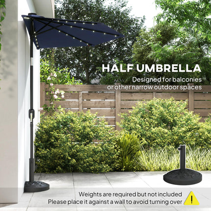 2.6 m Half Garden Parasol with Solar LED Lights, UPF50+ Semi Round Umbrella with 30° Tilt, Crank Handle, Dark Blue