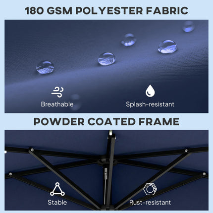 2.6 m Half Garden Parasol with Solar LED Lights, UPF50+ Semi Round Umbrella with 30° Tilt, Crank Handle, Dark Blue