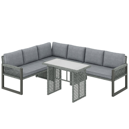 6 Seater Rattan Garden Furniture Set with 3 Loveseats, Table, Patio Rattan Corner Sofa Set, Grey