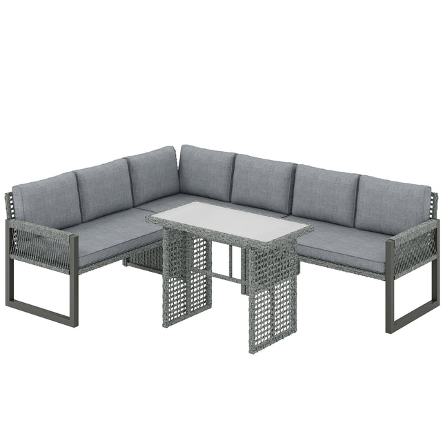 6 Seater Rattan Garden Furniture Set with 3 Loveseats, Table, Patio Rattan Corner Sofa Set, Grey