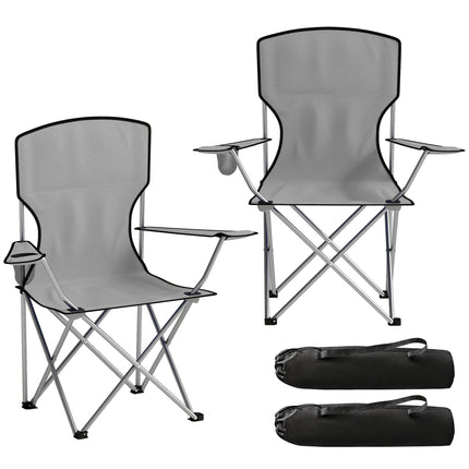 Camping Chair Set of 2 Portable Folding Outdoor Camp Chair with Cup Holders and Carry Bag Grey
