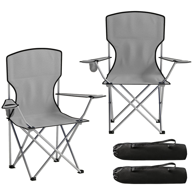 Camping Chair Set of 2 Portable Folding Outdoor Camp Chair with Cup Holders and Carry Bag Grey