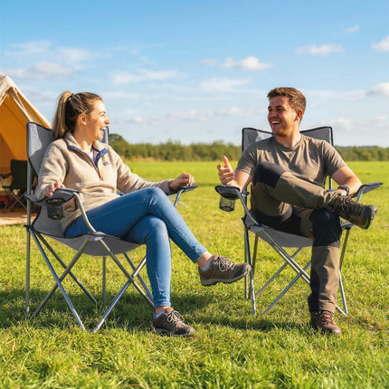 Camping Chair Set of 2 Portable Folding Outdoor Camp Chair with Cup Holders and Carry Bag Grey