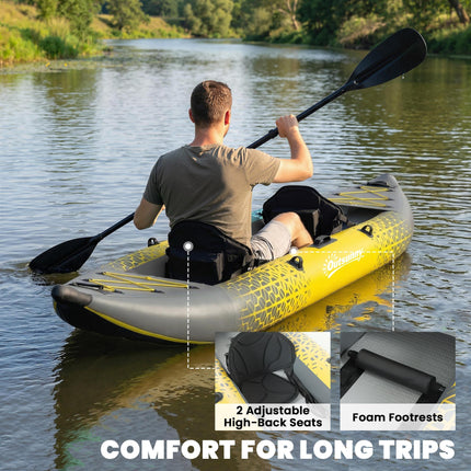 12.5' Inflatable Kayak Set, 2-person Sit on Canoe with Aluminium Oars, Grey and Yellow