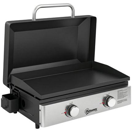 2 Burner Grill Griddle, Portable Gas Plancha, 6 kW, Tabletop Gas BBQ with Grease Cup for Camping Picnic Patios, Black