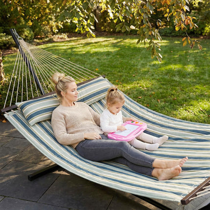 Outdoor Hammock with Stand Detachable Pillow Striped Swing Steel Frame, for Gard