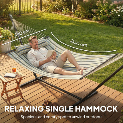 Outdoor Hammock with Stand Detachable Pillow Striped Swing Steel Frame, for Gard