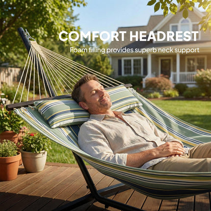 Outdoor Hammock with Stand Detachable Pillow Striped Swing Steel Frame, for Gard