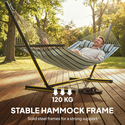 Outdoor Hammock with Stand Detachable Pillow Striped Swing Steel Frame, for Gard