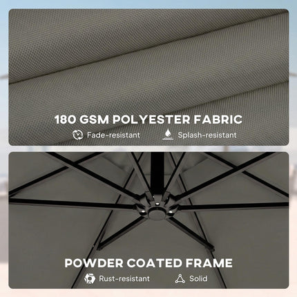 Outsunny 3 m Garden Cantilever Parasol with Cover, Round Overhanging Umbrella with 360° Rotation, Tilt, Grey