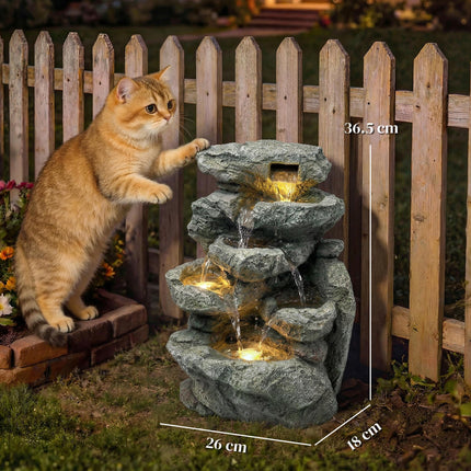 Outdoor Fountain with 6-Tier Rock Design, Waterfall Feature with LED Lights, Res