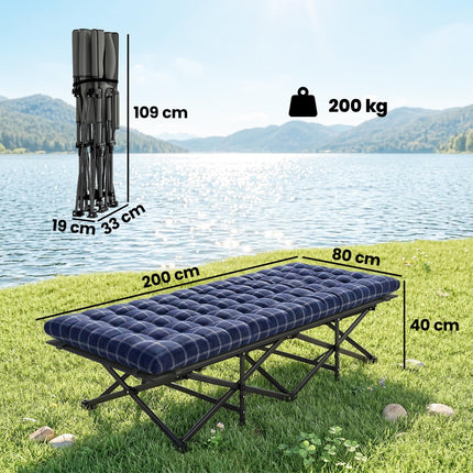 Camping Cot with Soft Pad, 80cm Extra Wide Folding Cots with Side Pocket and Carry Bag, Blue