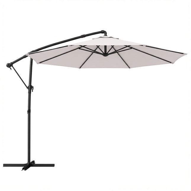 3 m Garden Cantilever Parasol with Cover, Round Overhanging Umbrella with 360° Rotation, Tilt, Cream White